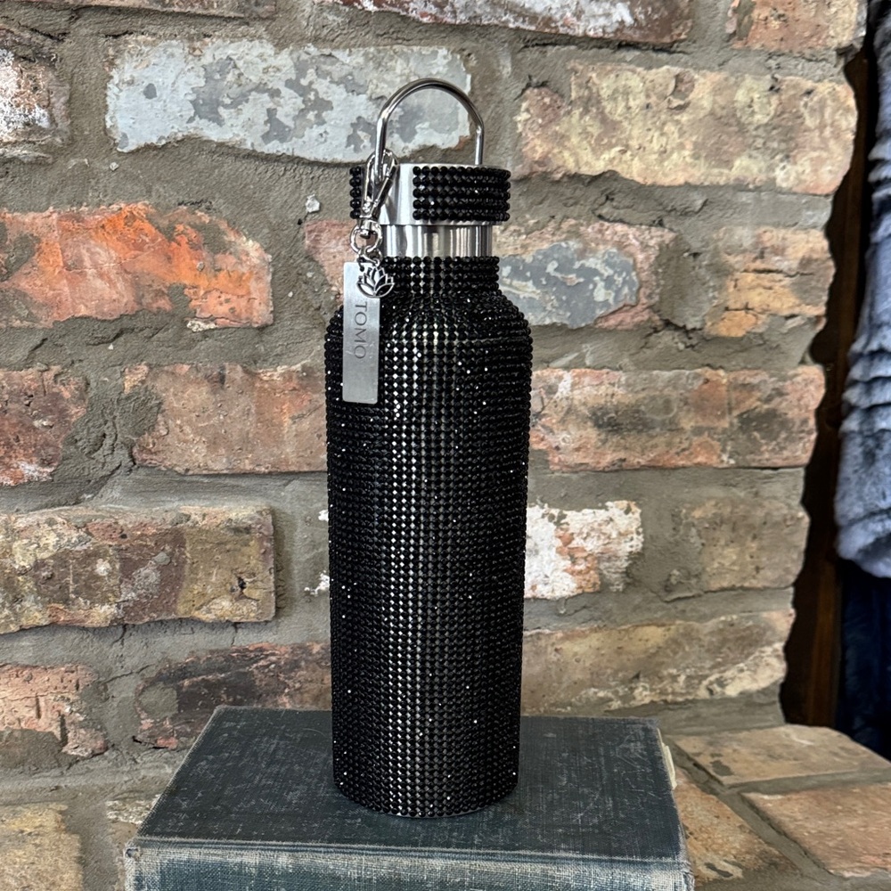 TOMO Elegant Black Rhinestone Water Bottle